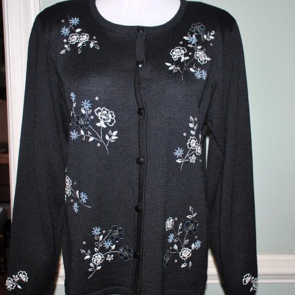 NWOT Alfred Dunner Fabulous Black Embellished Cardigan - Picture 5 of 10